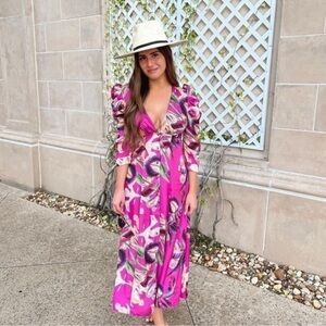 PatBO Grace Floral Puff-Sleeve Dress